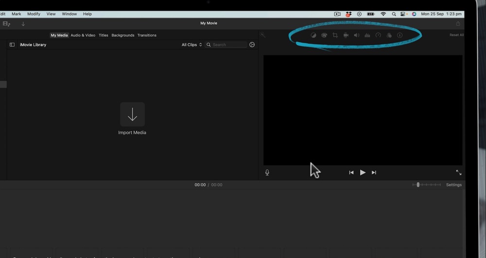 Available tools and controls above the playback window
