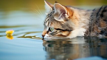 A cat drinking water from the water

Description automatically generated