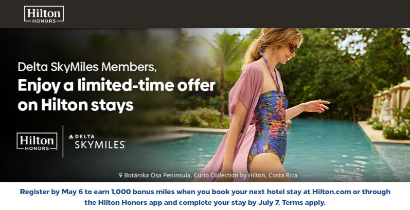 Hilton Honors members can earn 1,000 Delta SkyMiles per stay