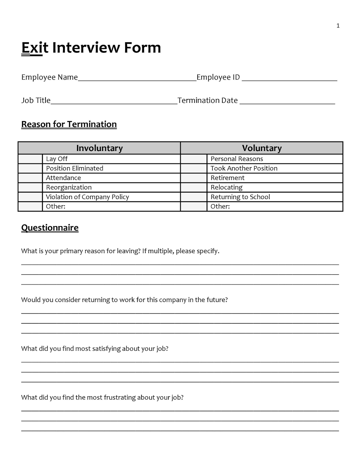 exit interview form