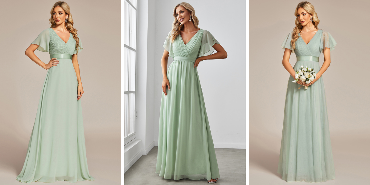 Classic Sage Green dress with Short Sleeve