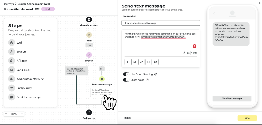 attentive sms text builder
