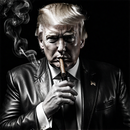 Donald Trump Wearing Leather Blazer Smoking A Cigar