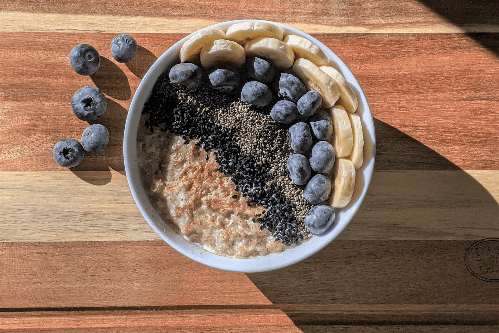 benefits of chia seeds - a breakfast bowl of chia seeds with banana and blueberries
