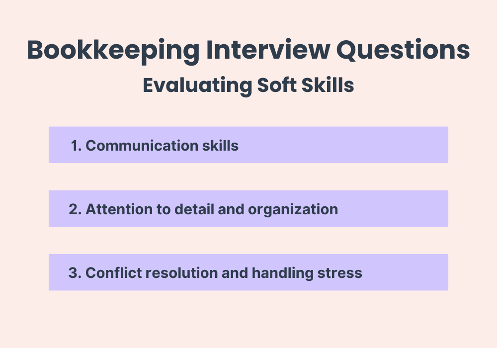 Types of bookkeeping questions for evaluating the soft skills of the candidates.