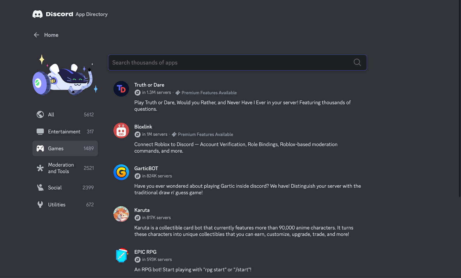 Discord Directory untuk mencari, menelusuri, dan menjelajahi ribuan aplikasi untuk menyesuaikan server kamu