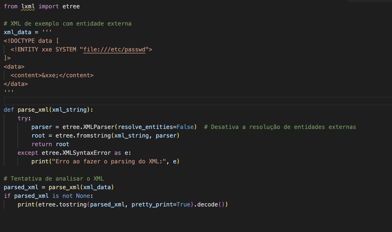 Imagem do artigo sobre vulnerabilidades de aplicação com código em Python com vulnerabilidade XXE