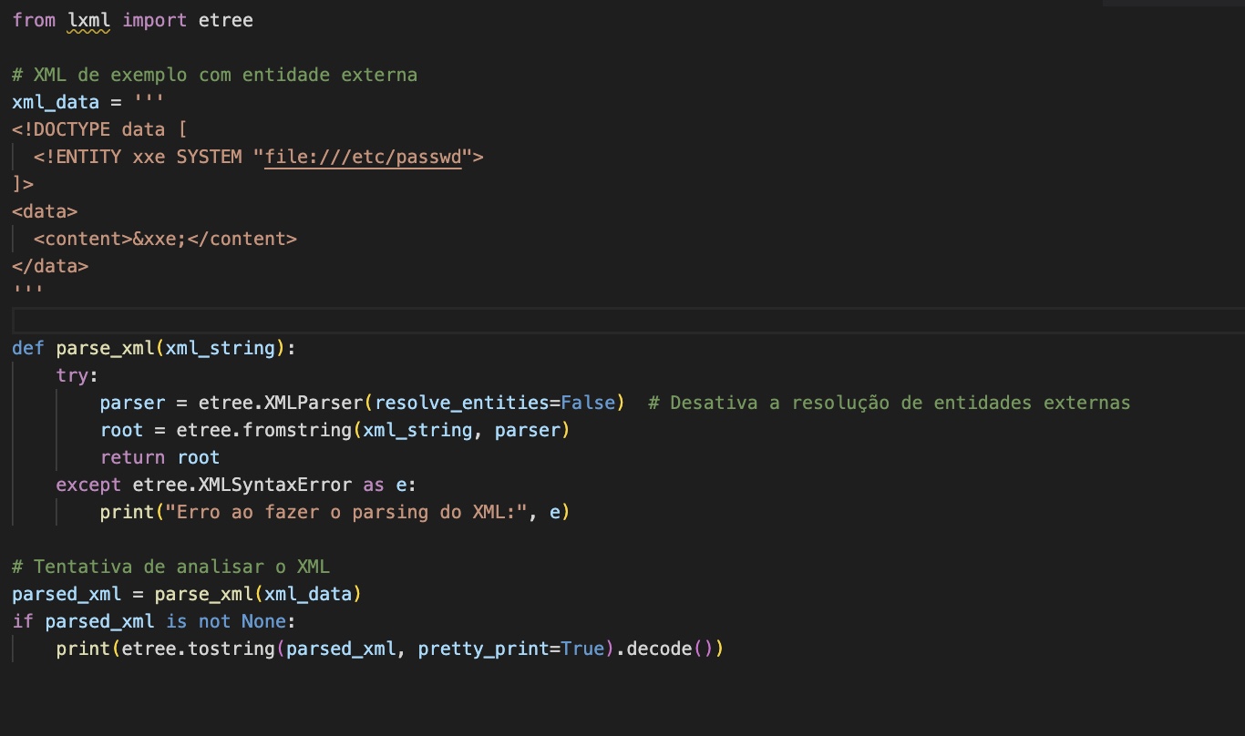 Código em Python com vulnerabilidade XXE