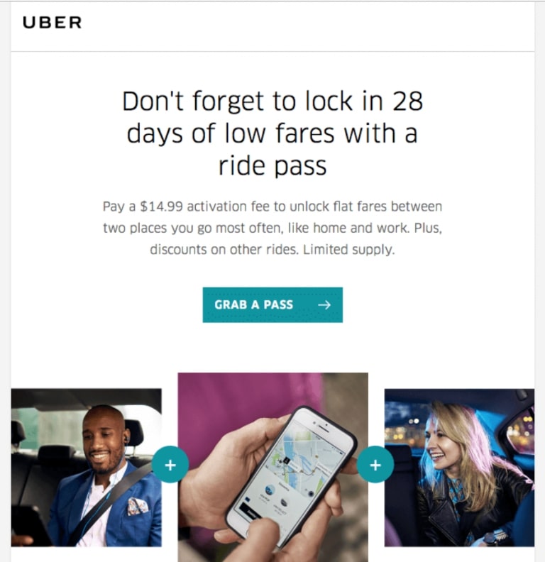Uber Email Marketing example