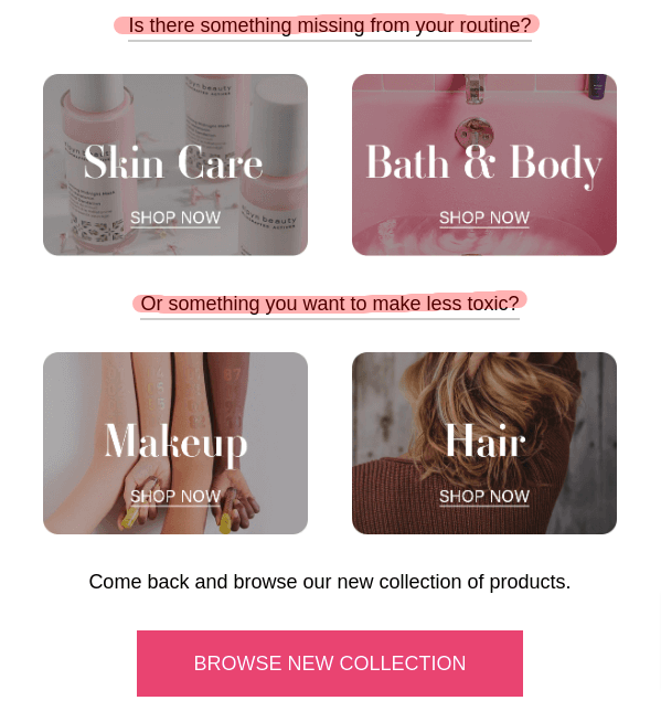 Continuation of marketing email example from brand Aillea