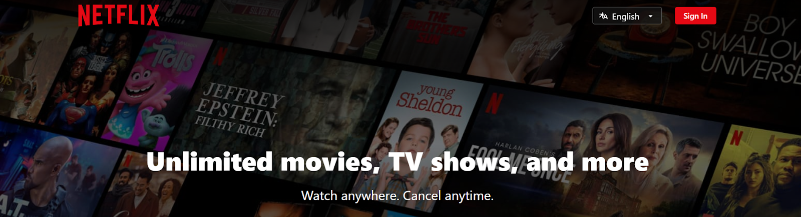 The Netflix homepage