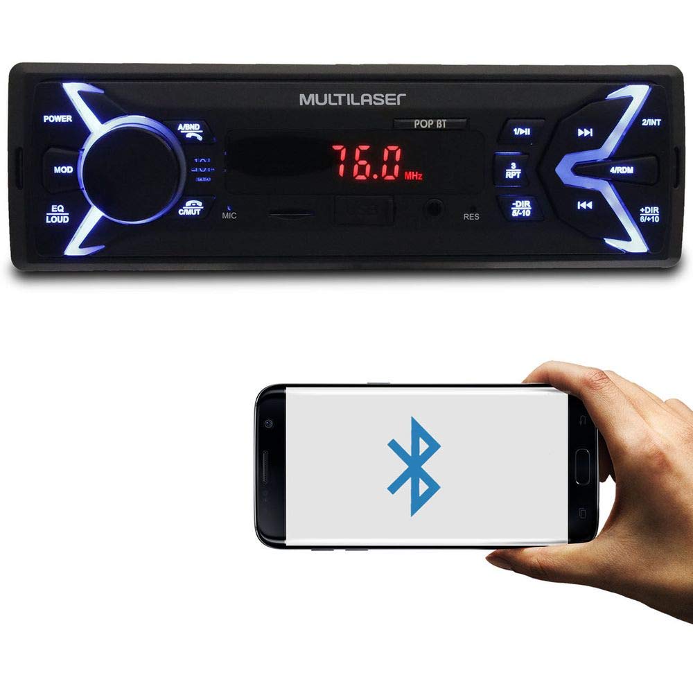 Som Automotivo Pop 1 Din Bluetooth MP3 4x25WRMS Rádio FM + Entrada Cartão SD + USB + AUX Multilaser - P3336
