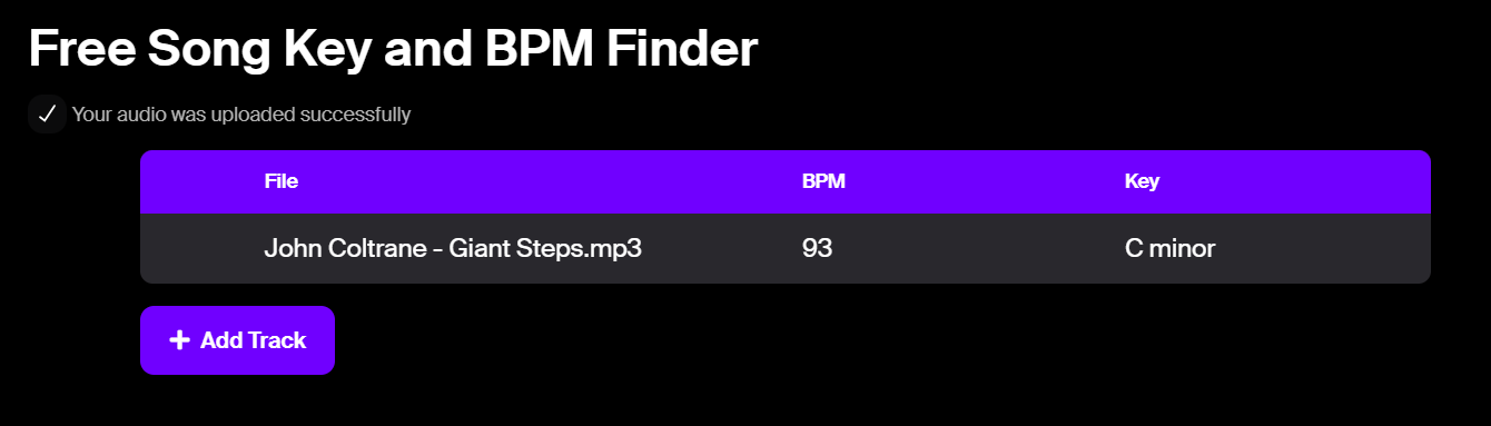 Voice.ai key and BPM finder providing inaccurate results (93 BPM and C minor) for John Coltrane’s Giant Steps
