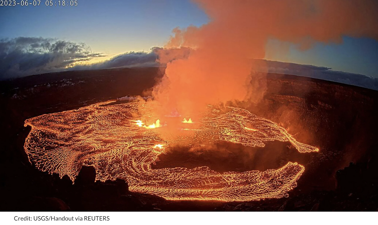 Aerial photo of lava from the Kīlauea volcanic explosion.