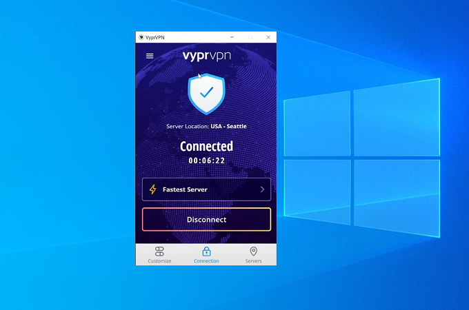 VyprVPN connected to a VPN server