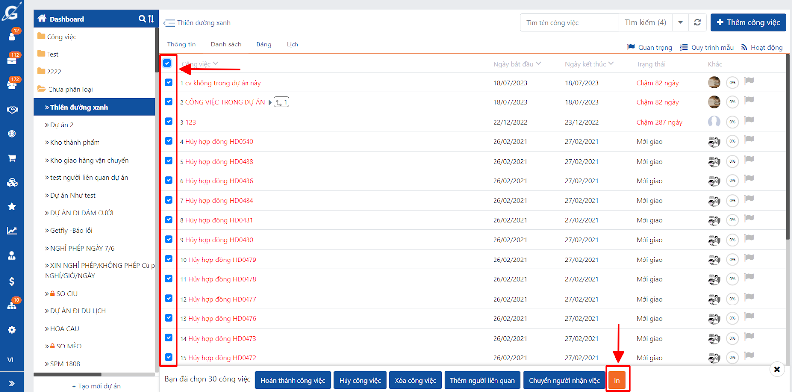 Bổ sung in nhiều công việc