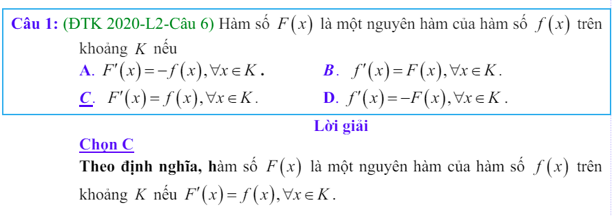 Công thức Nguyên hàm và bài tập từ đề thi có giải chi tiết