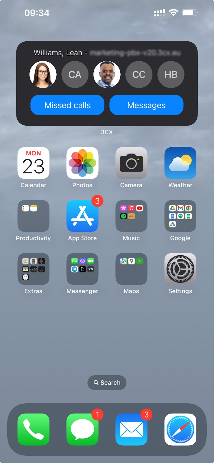 Speed Dial widget op iOS scherm