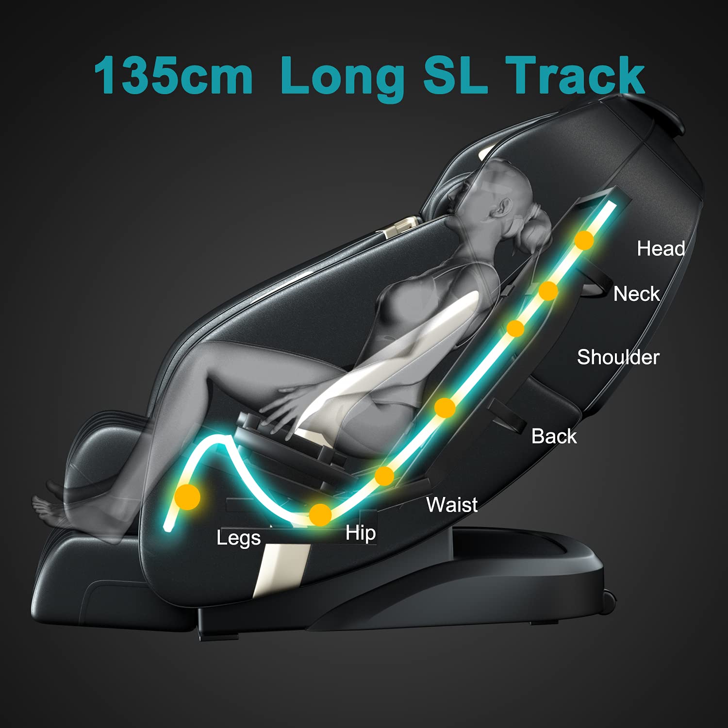 Images of a Zero Gravity Chair showing SL track Massage system