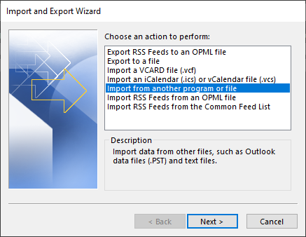 Choose ‘Import from another program or file.’ Click Next.