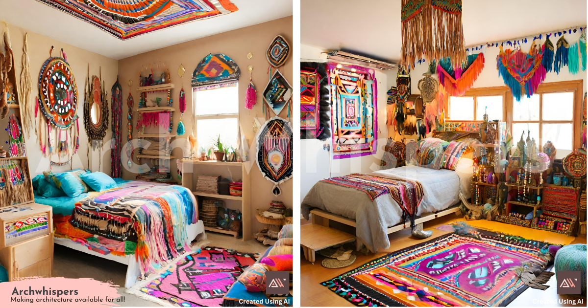 A Typical Kutch-Style Bedroom With Mud-Brick Finishes & Colourful Upholsteries