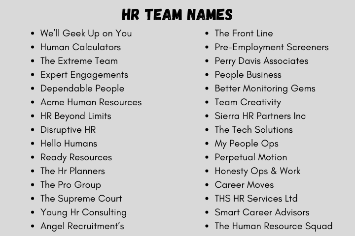 HR Team Names