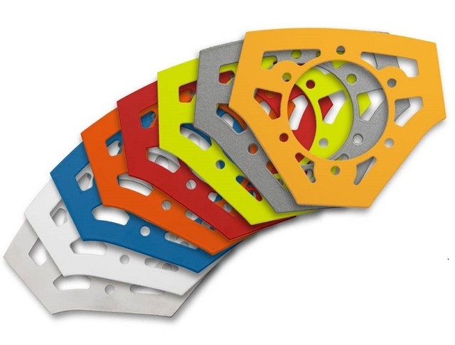 A set of CFMoto UForce Steering Wheel Backing plates, overlapping each other, against a blank background.