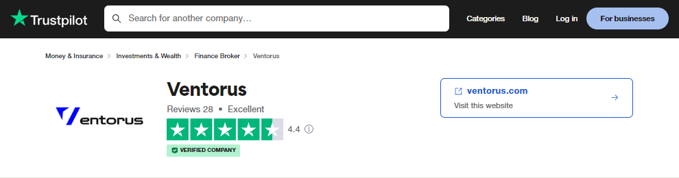 Ventorus on Trustpilot: Rated 4.4 stars with excellent reviews, a trusted platform for traders and finance brokers