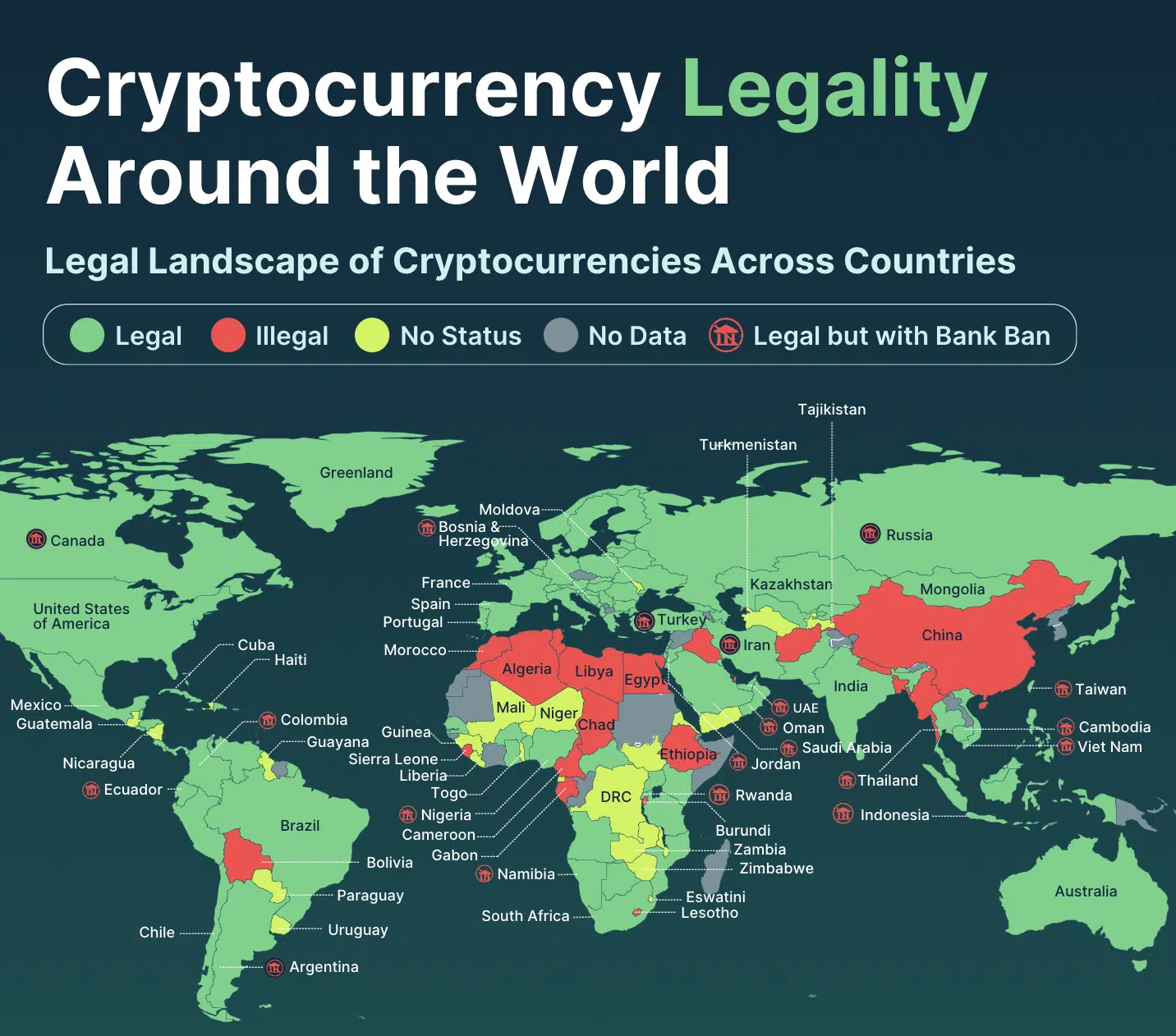 Более половины стран мира легализовали криптовалюты