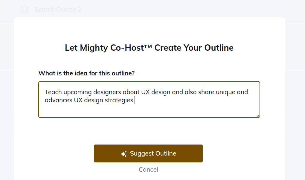 prompting Mighty Networks to create an online course outline