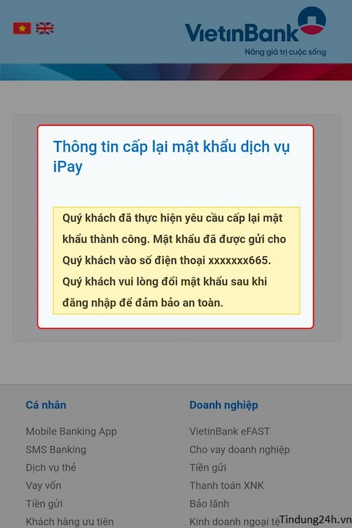 Tài khoản Vietinbank bị khóa