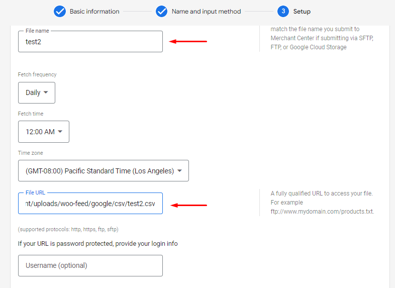 feed setup in Google Merchant Center 