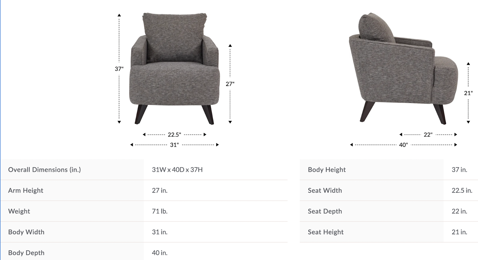 maeve chair size and dimensions