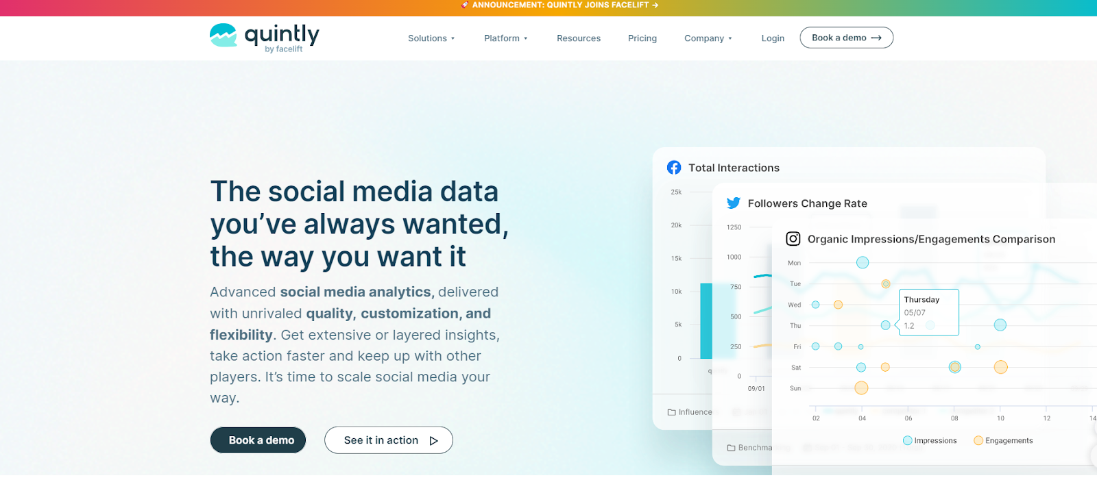 Quintly - social media analytics platform website screenshot