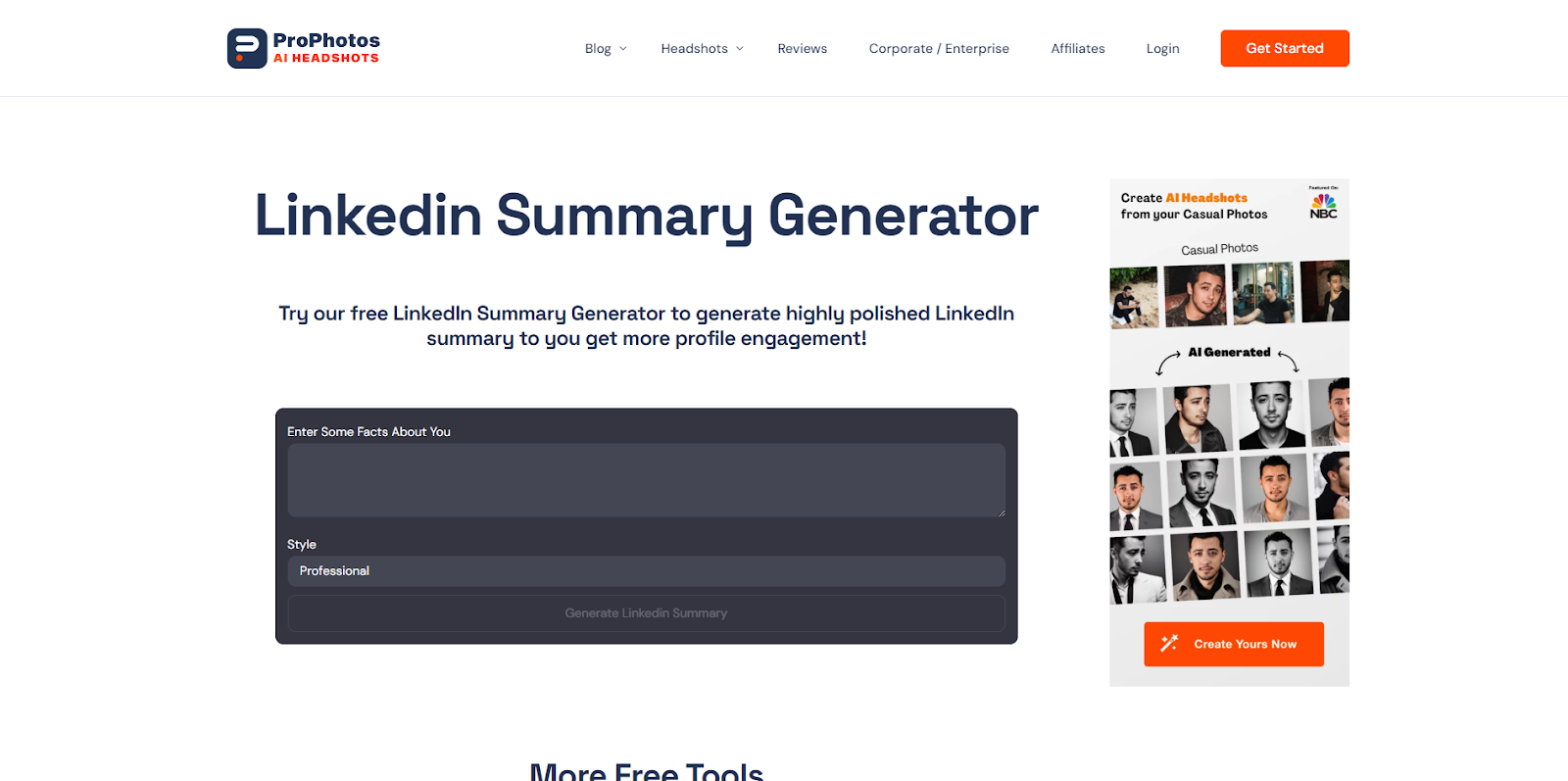 ProPhotos LinkedIn Summary Generator