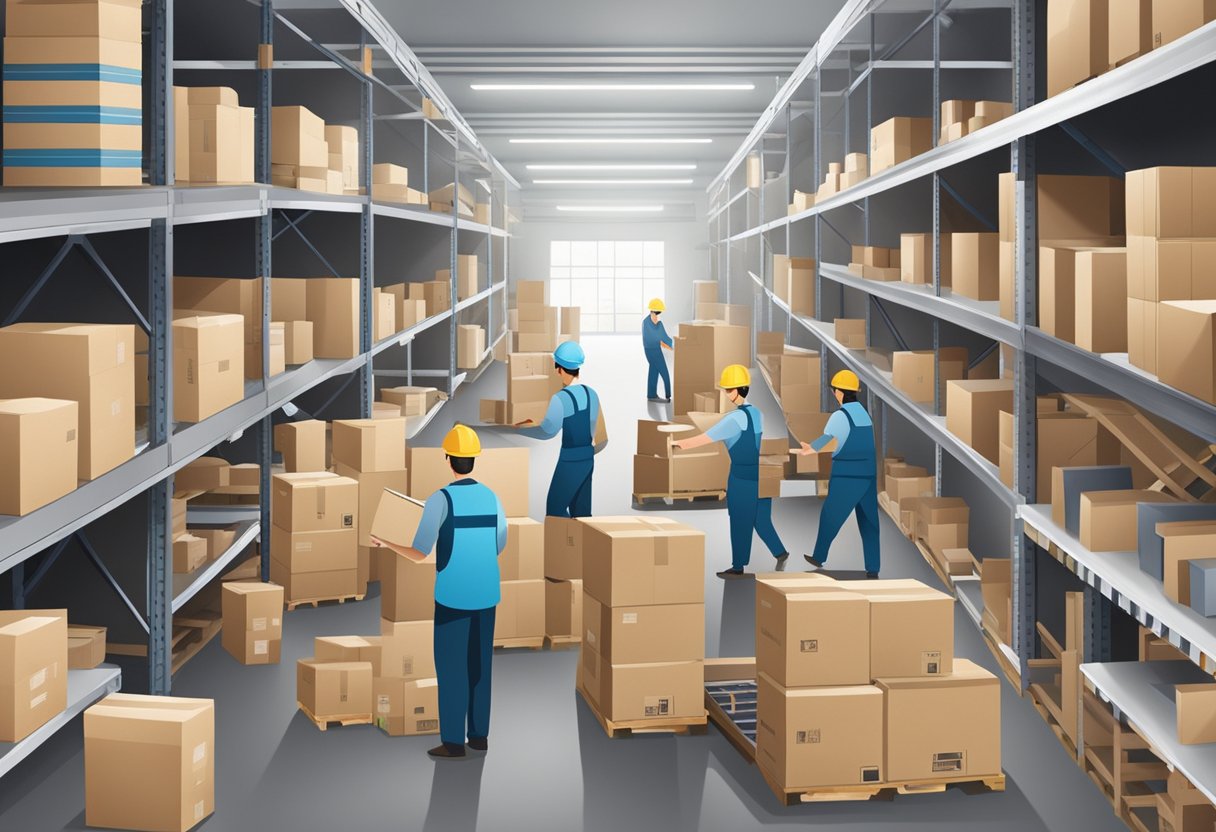 Is Amazon FBA Worth It? an AI generated image of workers inside amazon warehouse.