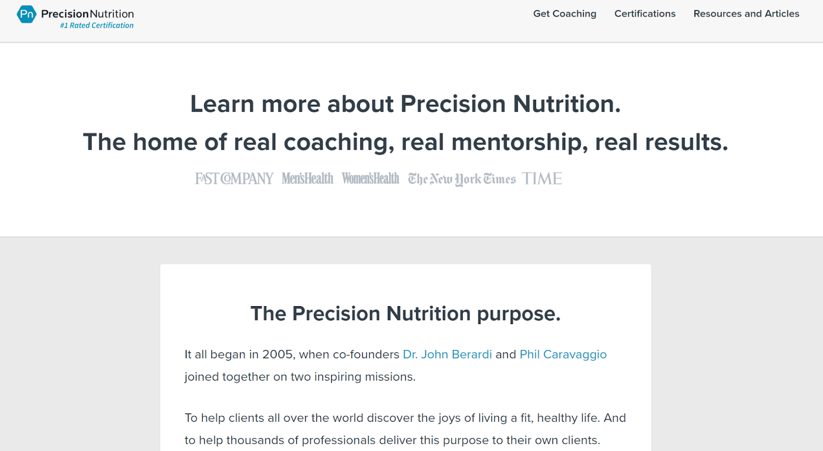 About page of the Precision Nutrition blog