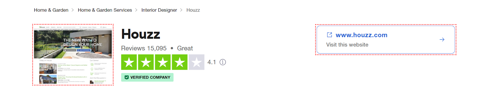 Houzz rating according to Trustpilot