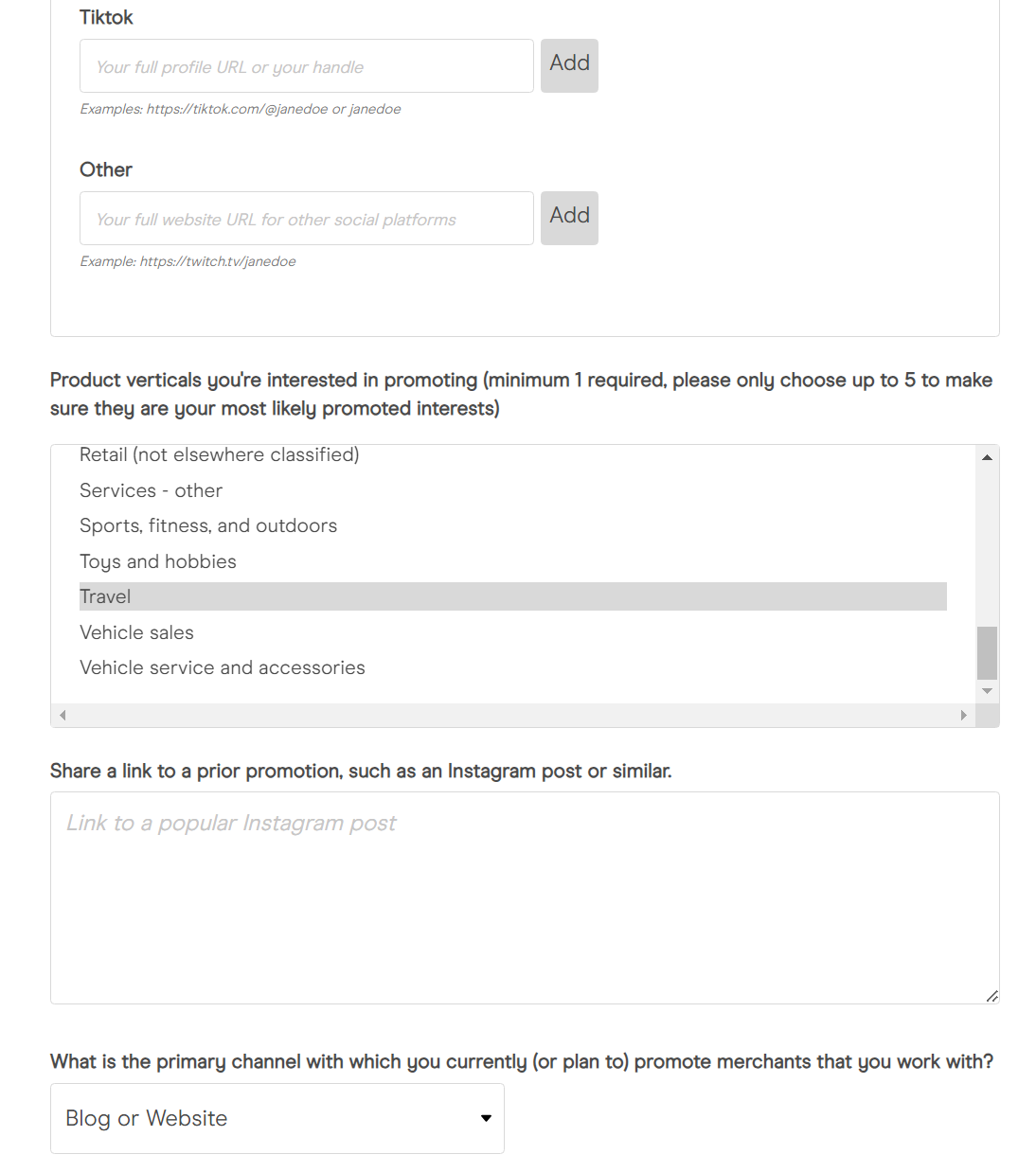 Refersion affiliate sign-up process step 6