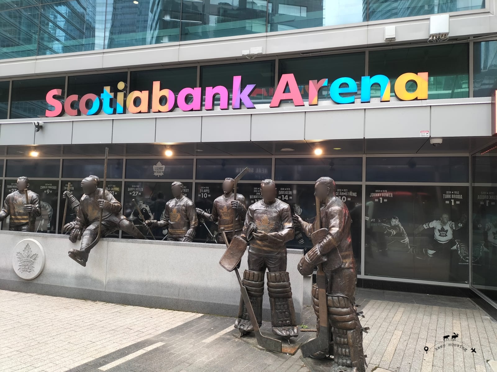 The Hockey Players Monument in front of Scotiabank Arena.