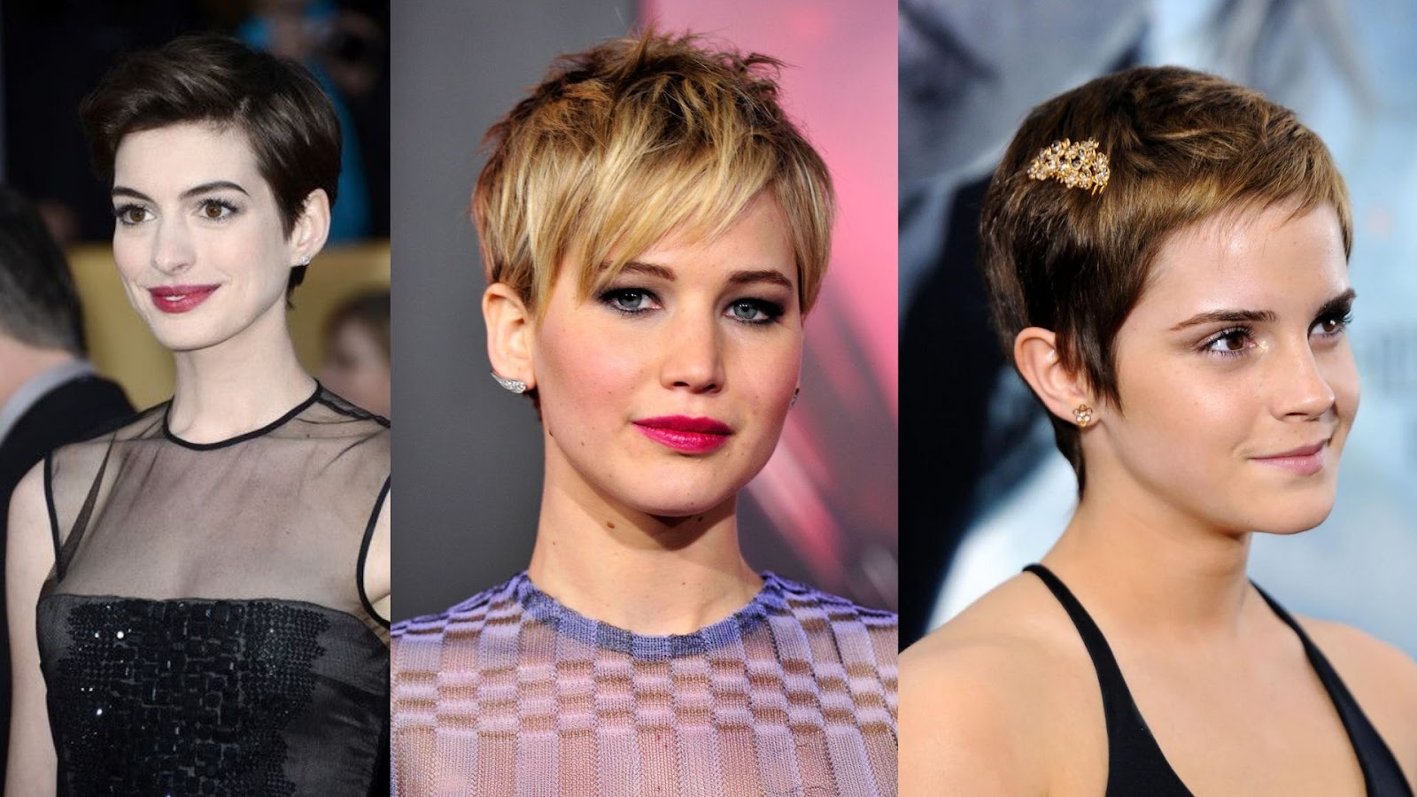 Anne Hathway, Jennifer Lawrence, dan Emma Watson tampil chic dengan pixie cut. 