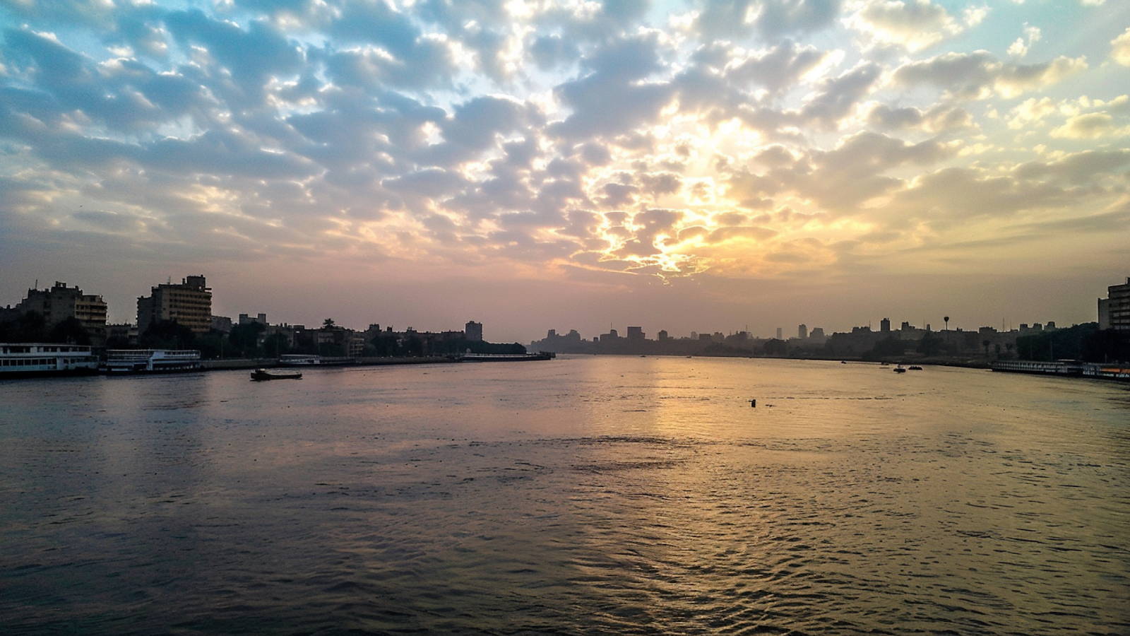 A panoramic view of the Nile River as seen from Cairo, Egypt