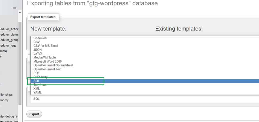 SQL format to export phpMyAdmin