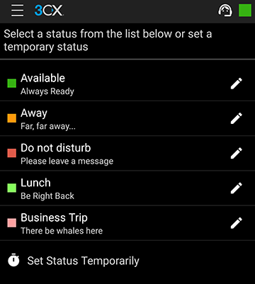 3CX Android app - Uw your Status beheren