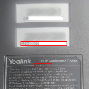 Indirizzo MAC e modello del telefono Yealink CP860, CP920, CP960