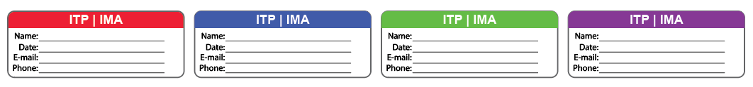 Red, blue, green and purple weekly labels