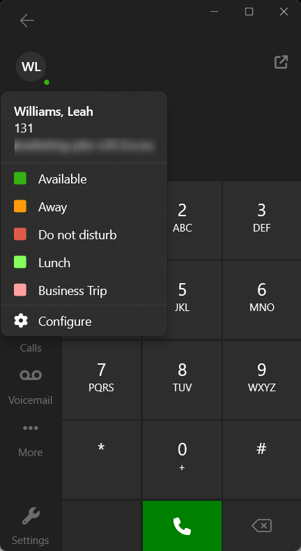 Setting your status in Windows Softphone App