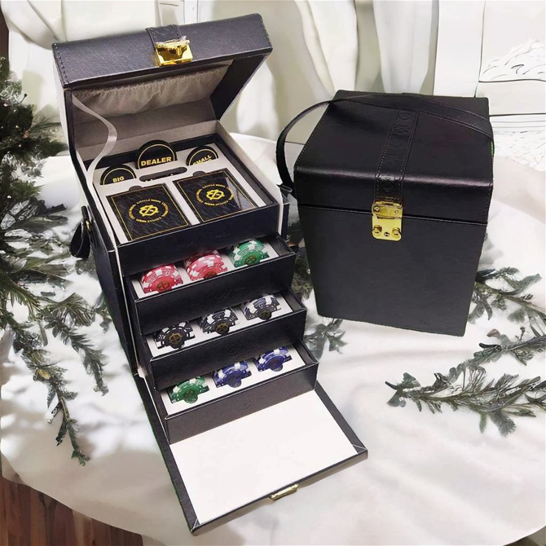 Chivas Poker Set - Premium Leather Tiered Casing