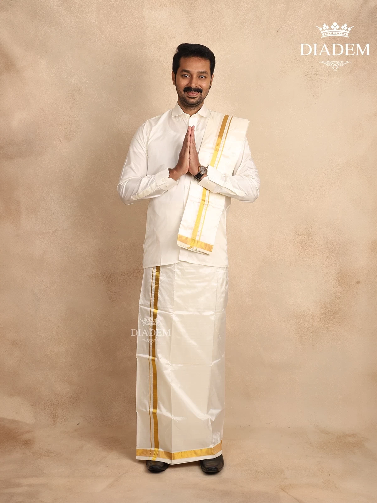 White Traditional Dhoti & Shirt for Indian Groom | Diadem