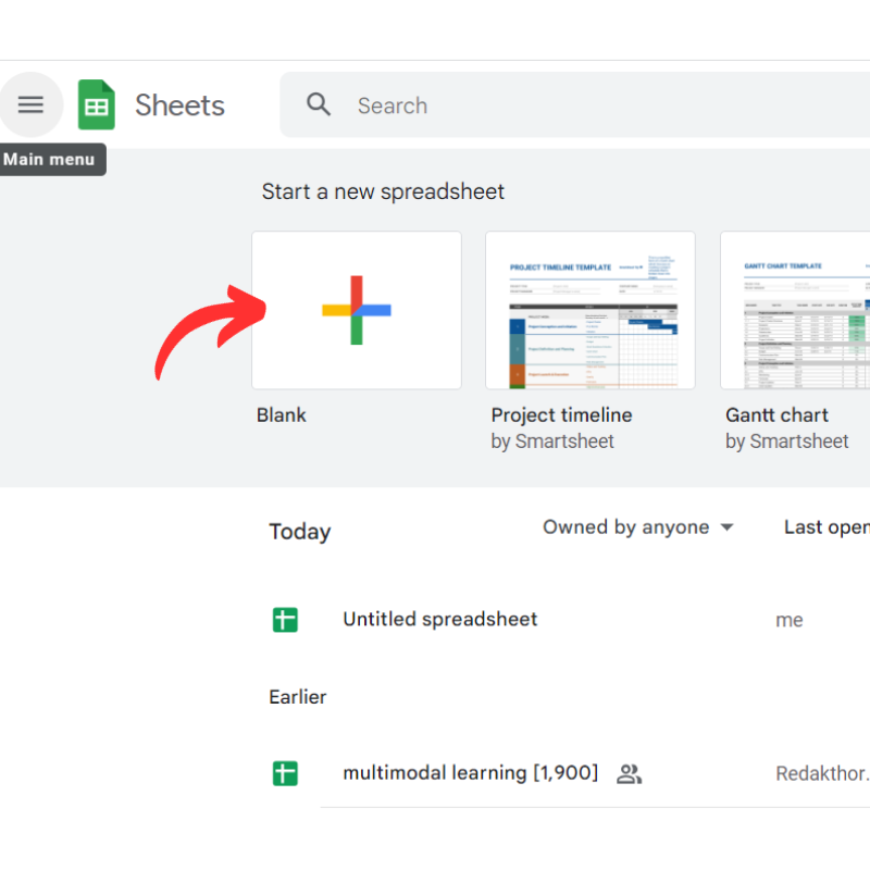 Creating a blank spreadsheet